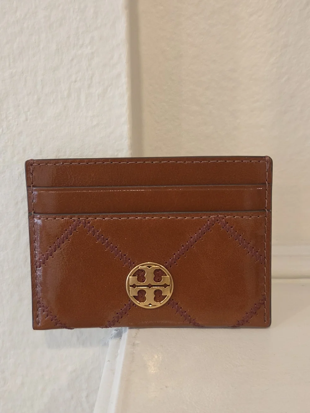 Brand NewTory Burch Brown Quilted Leather Card Case with Logo